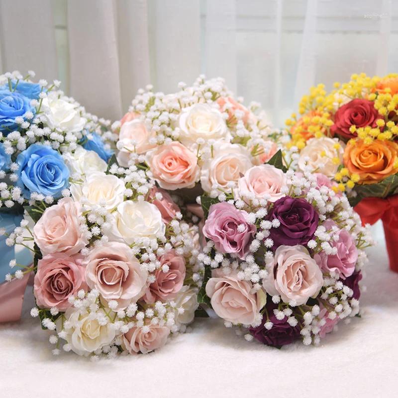 Update Decorative Flowers Artificial Peony Roses Bride Holding Silk Bridal Bridesmaid Wedding Bouquet Mariage Accessories