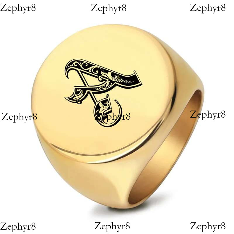 2025 model ZORCVENS New Punk Gold Color A-Z 26 Letters Initial Name Rings for Men Big Round Stainless Steel Wedding Ring Jewelry Gifts