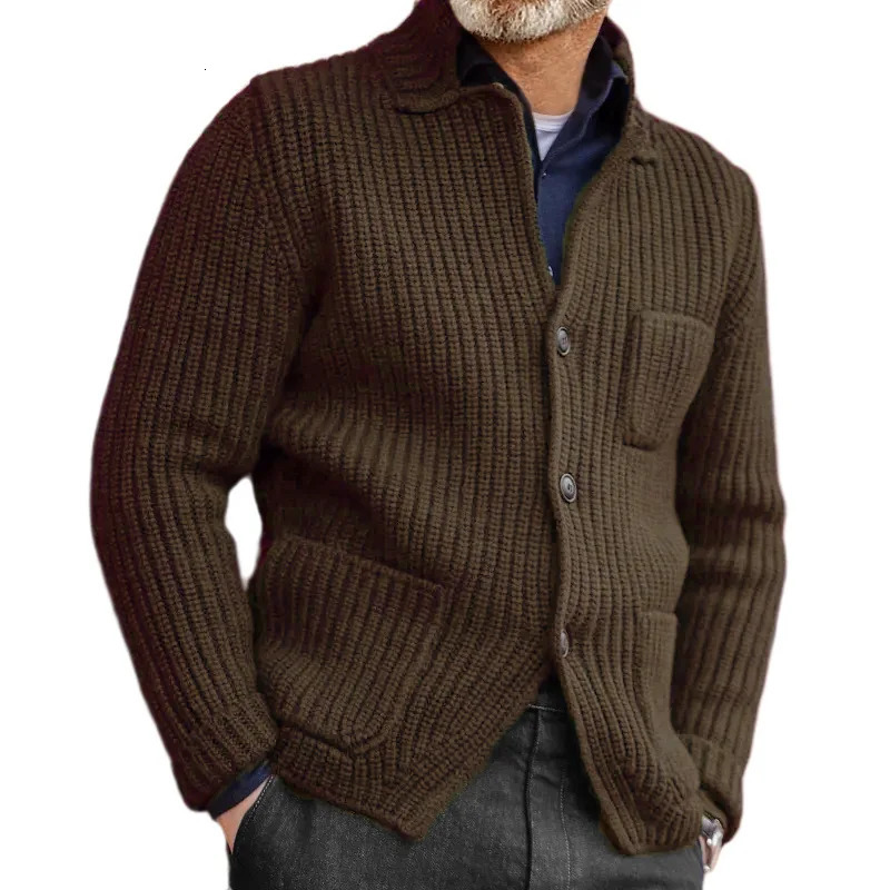 Open top wool sweater mens button retro knitted open thick jacket autumn winter 250311