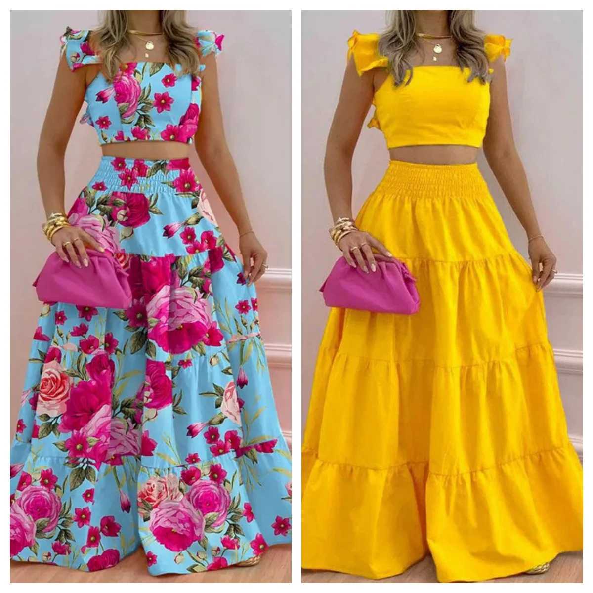 Two Piece Dress Skirt Sets Womans Clothing Strtwear New Spring/Summer Elegant Sexy Collage Slvel Top and Longuette Suits for Female Y250315JN3U