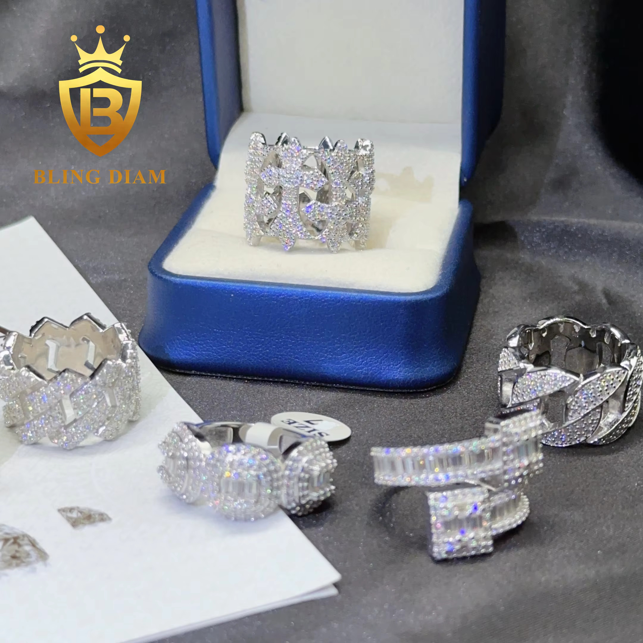 Drop Shipping Fashion Jewelry Many Style 925 Sterling Silver Iced Out Hip Hop Ring Man Moissanite Rings