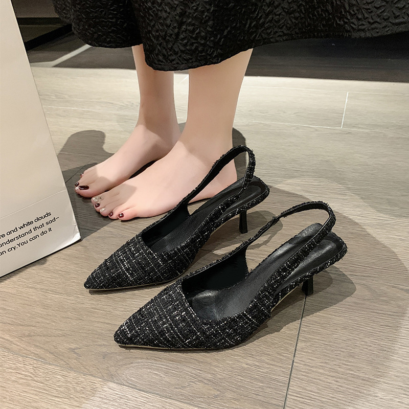Bow-toe sandals Pointy shoes free Shipping Leisure after empty skinny heel High-heeled shoes Women's outerwear travel summer new