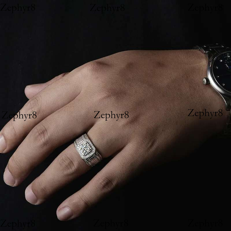 2025 New model PureMax D Color Copper Plating Gold Simple Moissanite For Engagement Wedding Men Ring with GRA