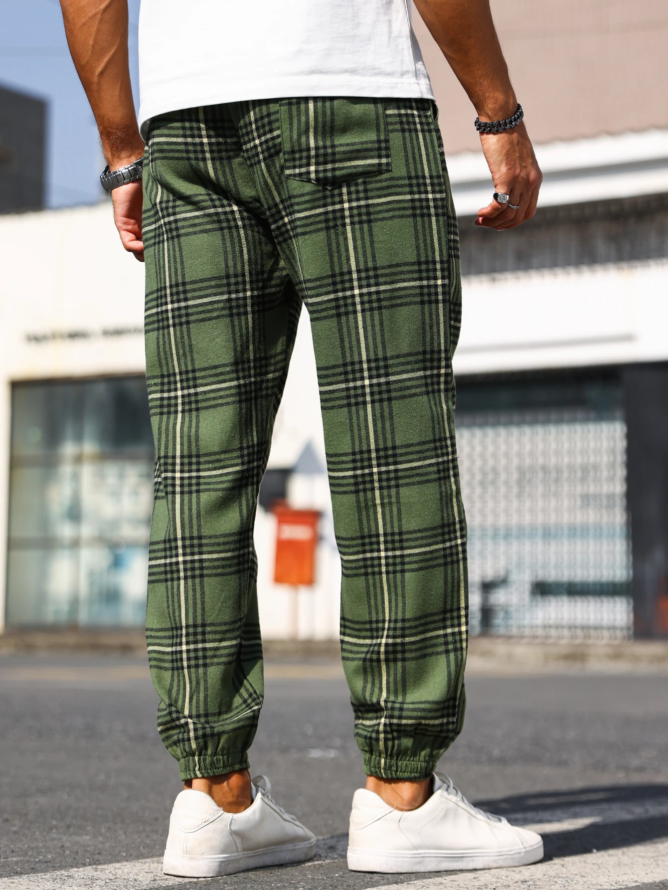 Mens Retro Casual Pants Plaid Pattern Jogging with Drawstring Street Outdoor Sports for Men Breathable SkinFriendly 250311