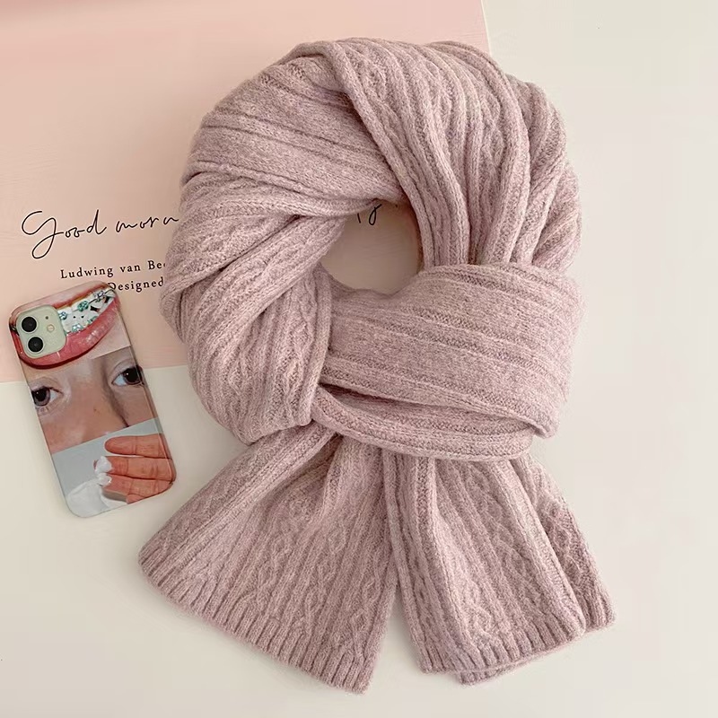 K142 Knitted scarf for women in winter, solid color, wool, high-grade Korean version, warm and thickened scarf for students, birthday gift