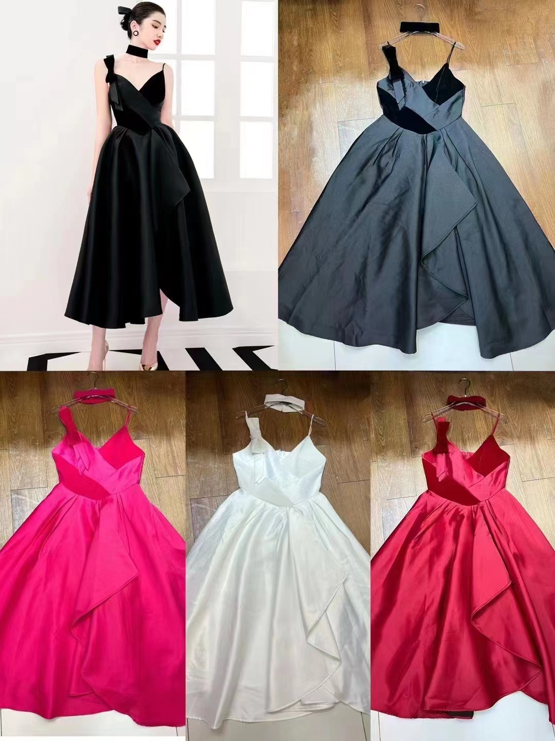 K31506 New V-neck bow sexy goddess irregular waist slimming suspender evening dress