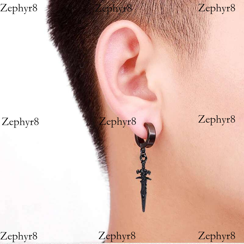 2025 New model 2pcs Stainless Steel Dragon Coil Sword Pendant Drop Hoop Earrings Unique Punk Hip Hop Style for Men Women Daily Wear Jewelry