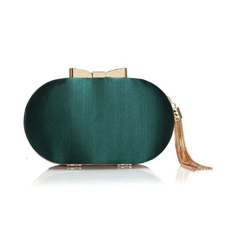 Emerald Tassels Evening Bag Women Elegant Tail Party Clutch Purse Solid Color Gold Metal Frame Woven Sac Main Mariage