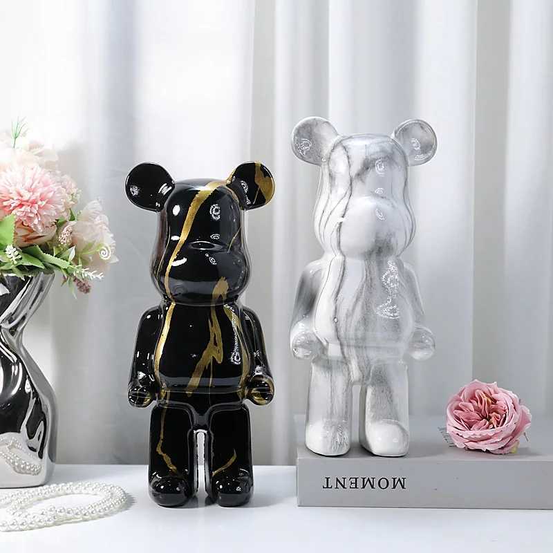 28cm Aesthetic Bear Shaped Resin Marble Violent Bear Sculpture Decoration Luxury Living Room Decoration Home Decoration Y250315
