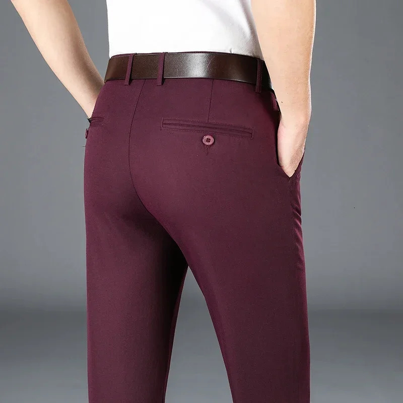 Mens Spring/Summer Business Casual Pants Set Mens Elastic Straight Formal Mens Trouser Plus Size 30-40 250314