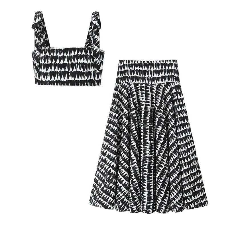 Two Piece Dress MSNOLOA womens clothing 2025 summer new casual retro series printed short top 3084/108 low waist A-line skirt 3054/108 Y250315U2CC