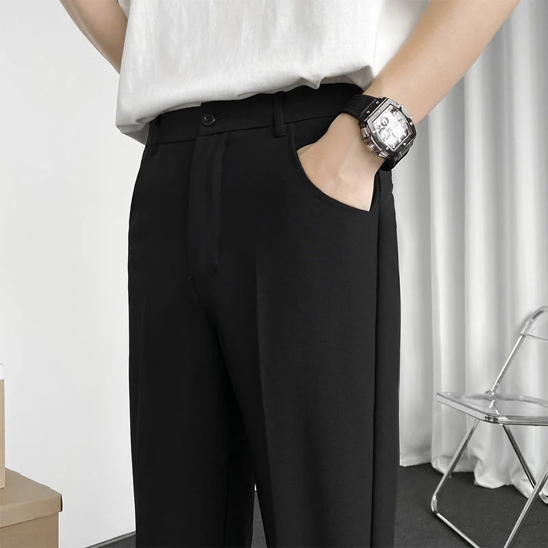 Spring mens suit pants ultra-thin Korean fashion casual classic mens jacket pants simple retro loose solid office pants 250314