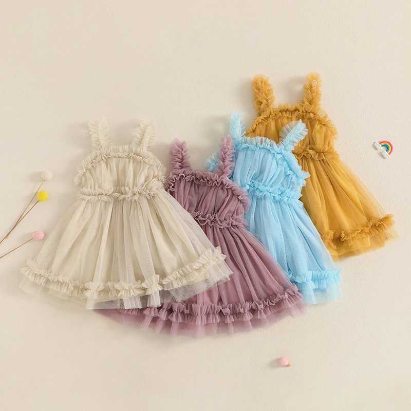 First birthday party baby dress summer princess one year baby girl dress solid color chiffon sleeveless toddler dressT250315