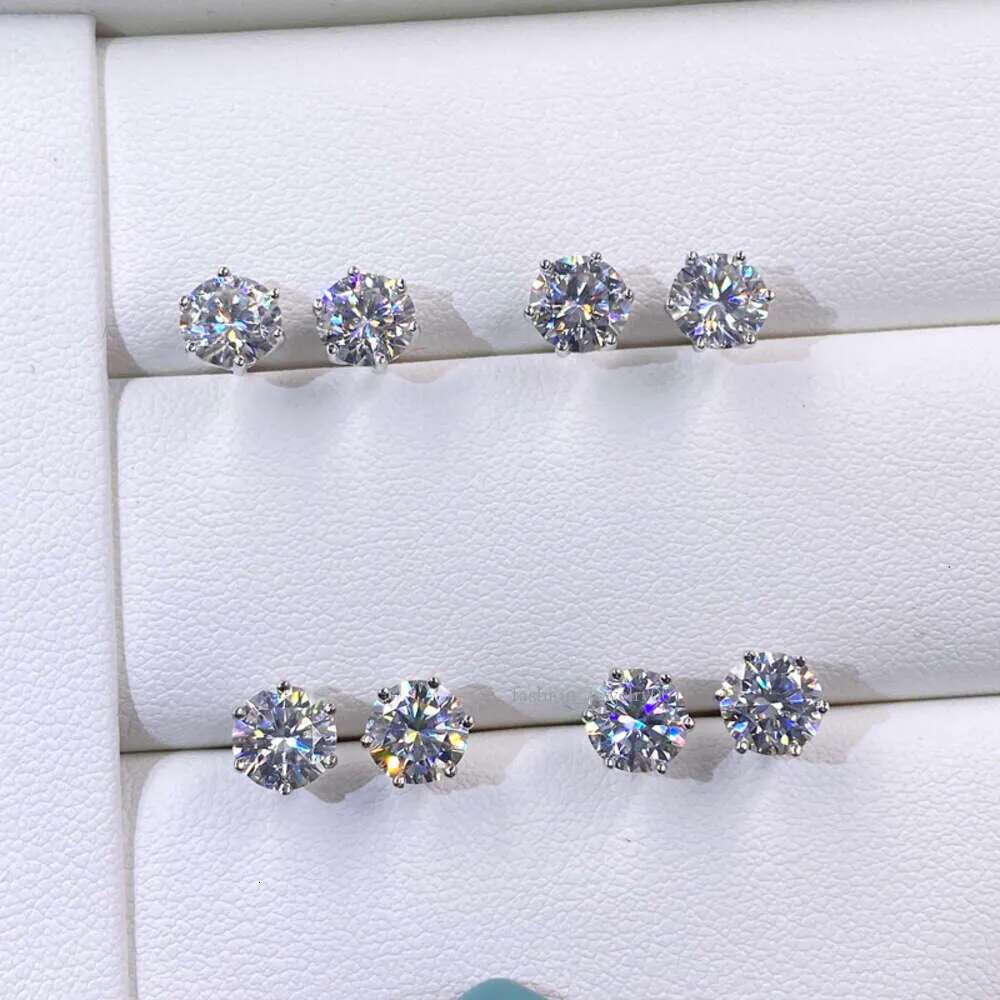Pass dia tester 6.5mm 1ct hip hop earring jewelry classic 6 prong sterg sier moissanite stud earrings