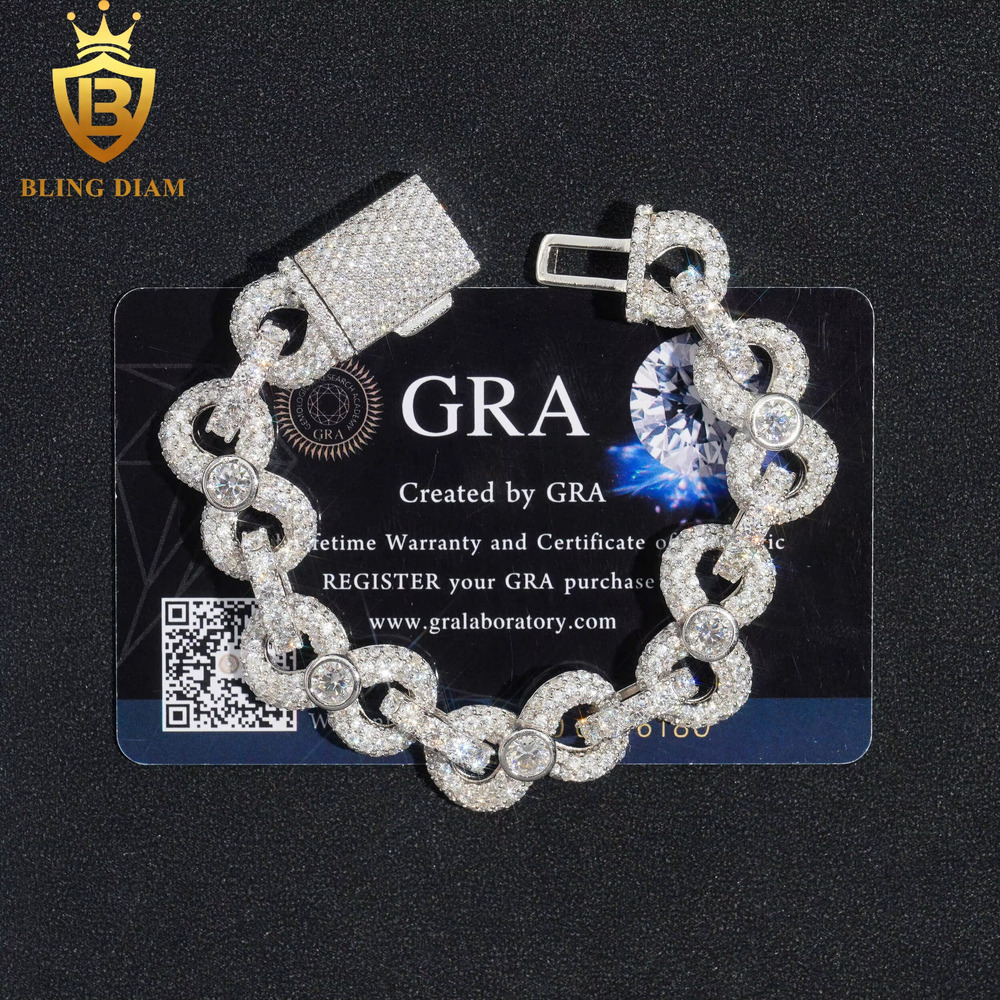 13mm 925 Sterling Silver Rapper Style Hip Hop Cuban Link Chain VVS Moissanite Diamond Necklace and Bracelet
