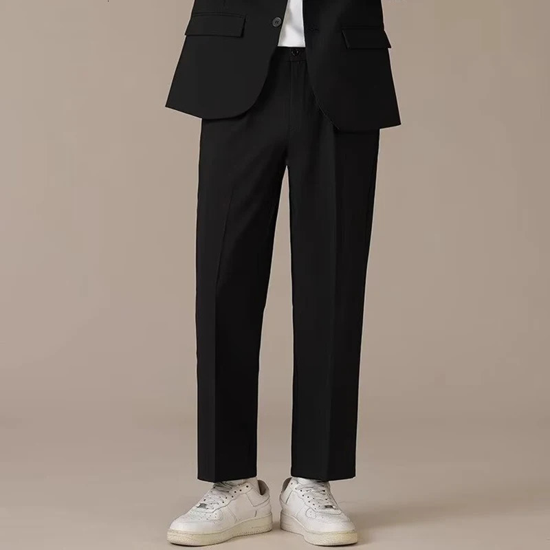 Fashionable mens bag compact ankle length cutting set office pants dark gray black apricot tree Trouser casual jacket pants mens 250314