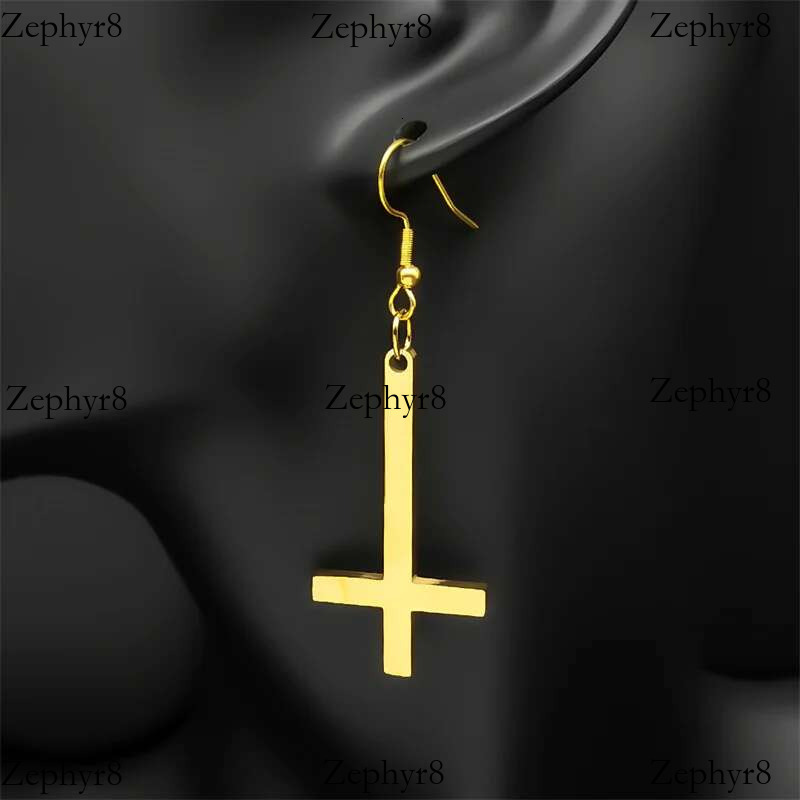 2025 New model Stainless Steel Gothic Upside Down Drop Earrings Punk Inverted Cross Earring Goth Jewelry Pendientes Mujer E8374S06