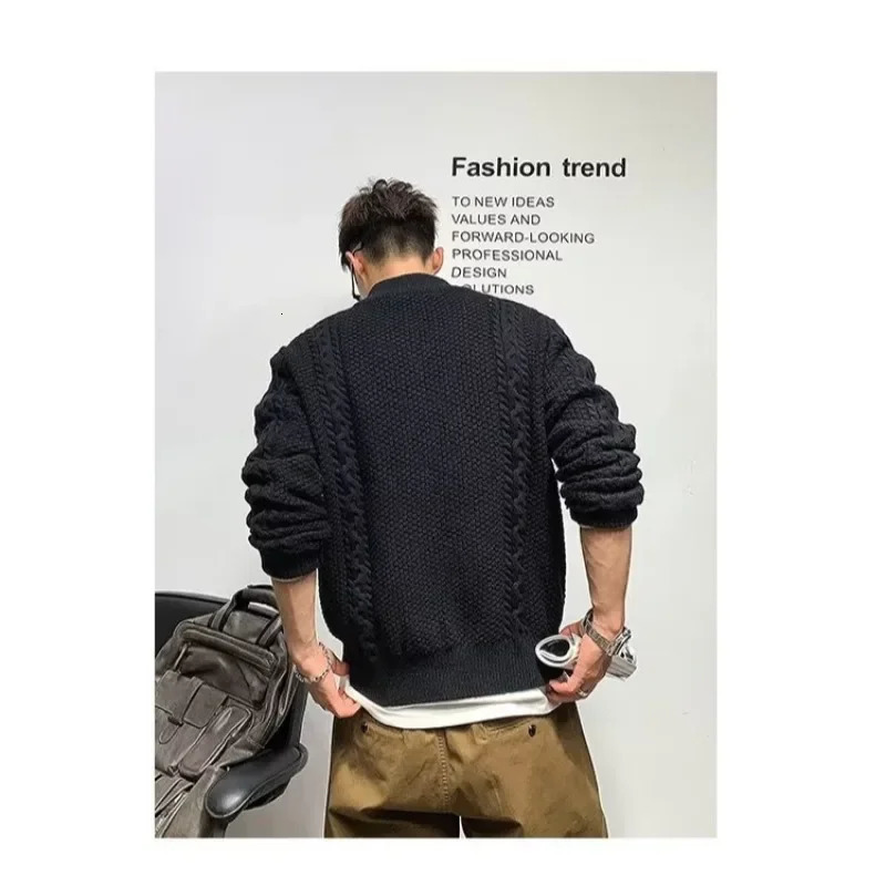 Mens knitted sweater cardigan motorcycle mens coat zipper jacket hooded sweatshirt Korean fashion 90s retro style S 250311