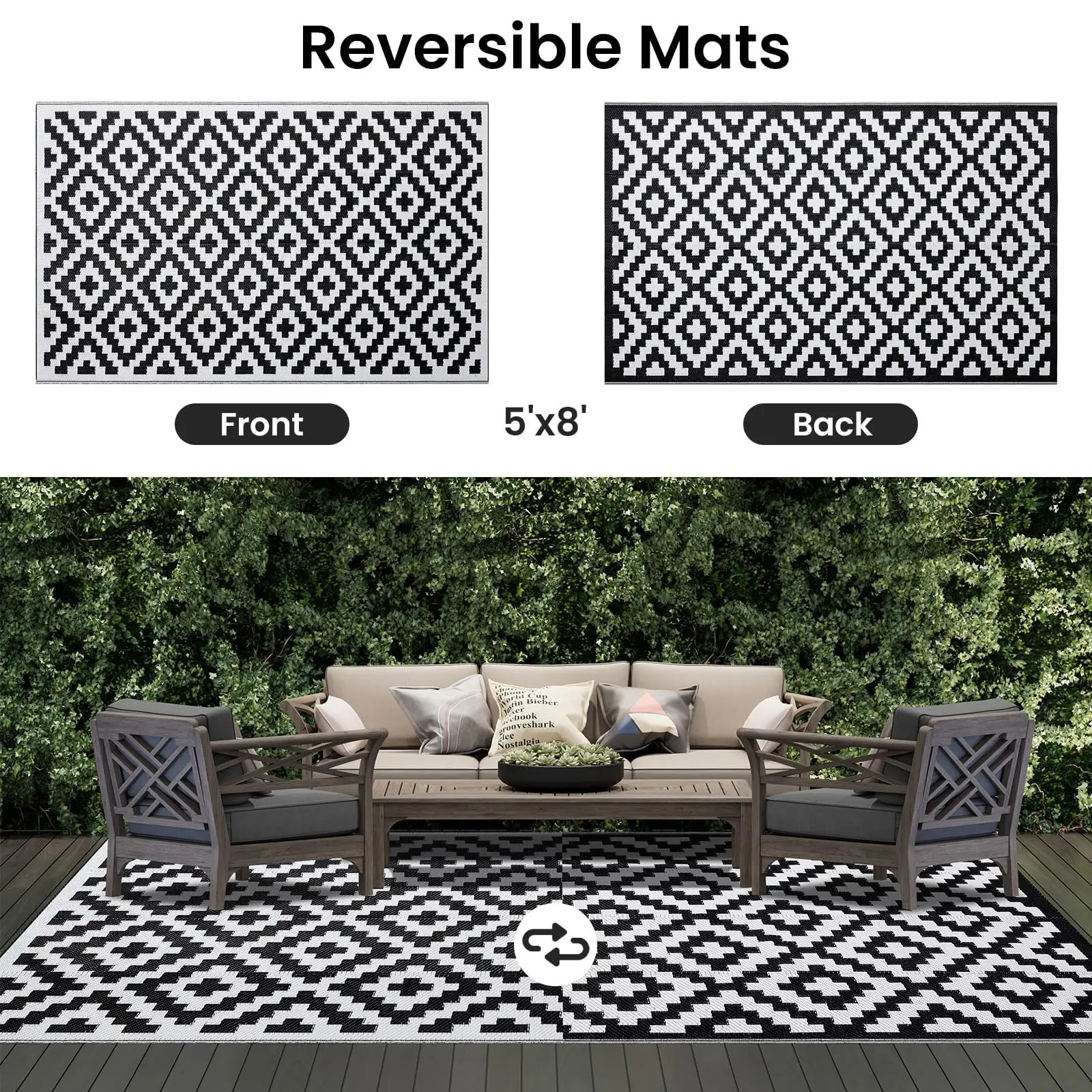 Olanly Waterproof Outdoor Rug Big Size Reversible Plastic Straw Patio Rug for Camping Mat Outside Indoor Outdoor Picnic Carpet 250311