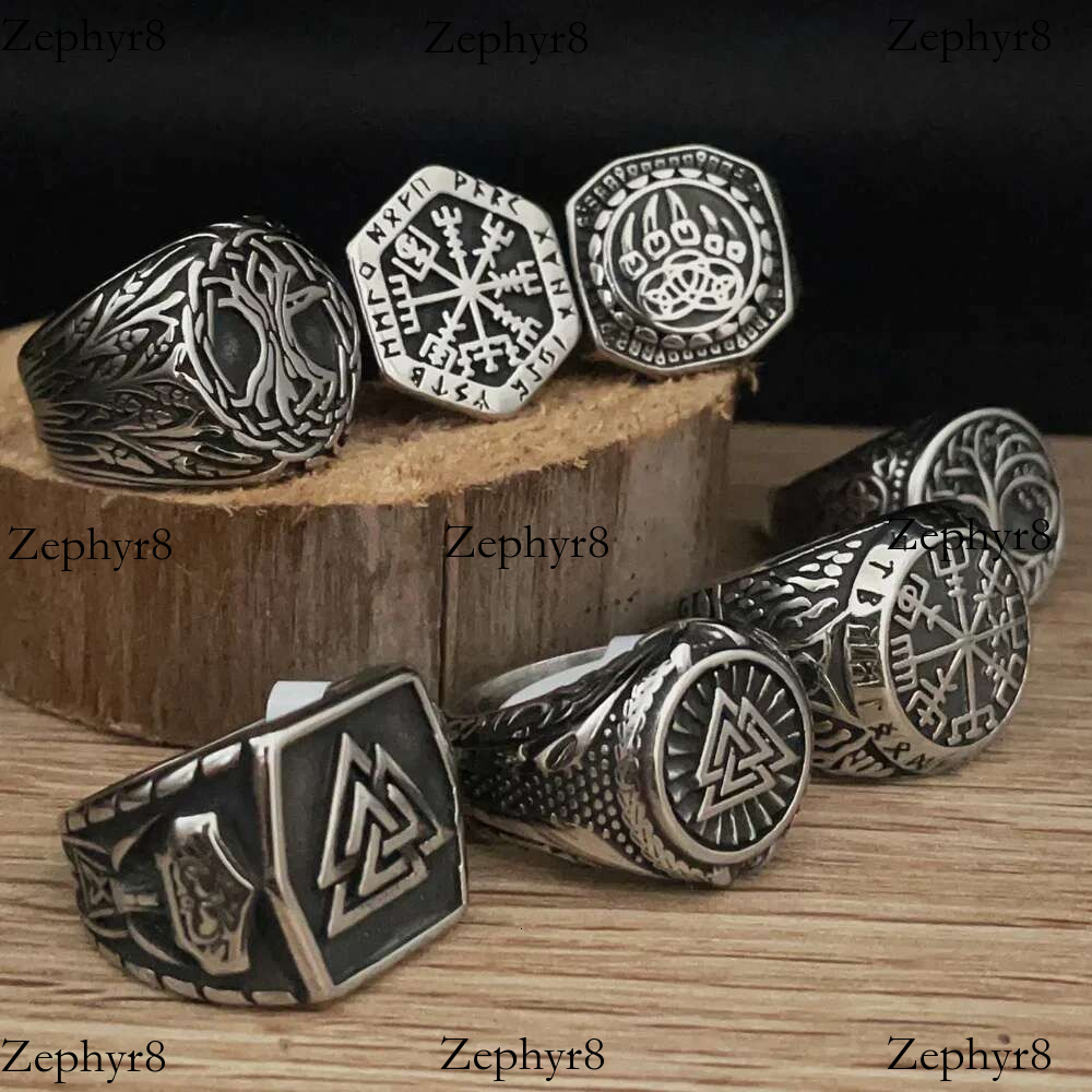 2025 New model Vintage Viking Men Rings Stainless Steel Ethnic Belief Nordic Odin Compass Tree of Life Valknut Ring Amulet Jewelry Wholesale