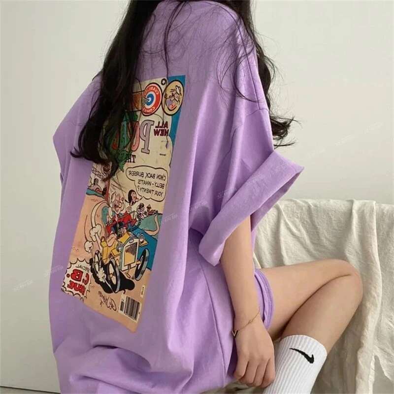 2025 New Trendy Printed Loose Youth Oversized T-shirt Summer Short Sleeve Solid Color Letter Thin Casual Top Designer Fashion High Street Women's