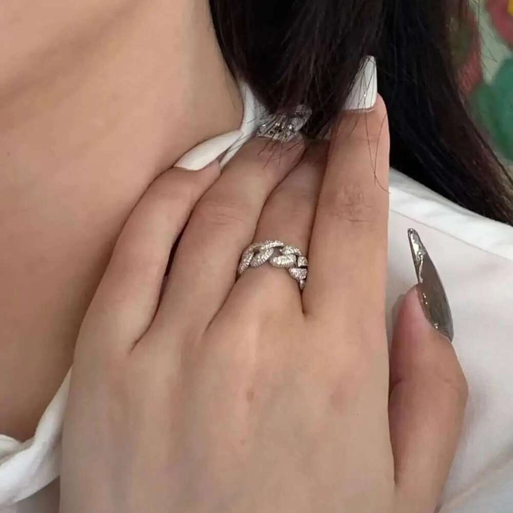 2025 New Silver Ring Pave Cuban Chain Ring Shooting Stars Open Ring Bow Ring Women's Jewelry Ring Christmas Gift