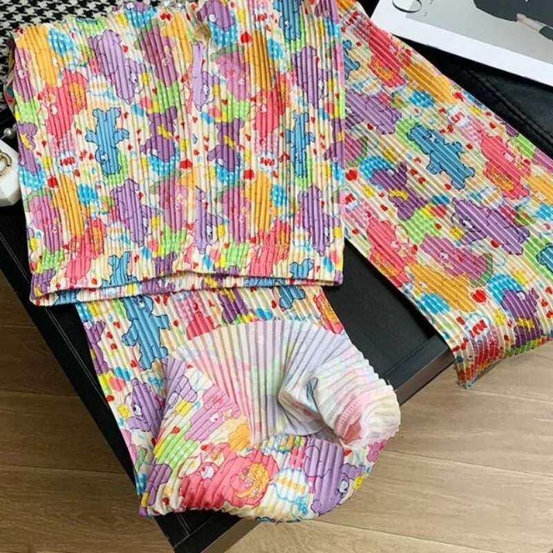 2025 new cute cartoon printed pleated wide leg designer fashion women's street wear loose straight leg pants clothing spring and summer pants4