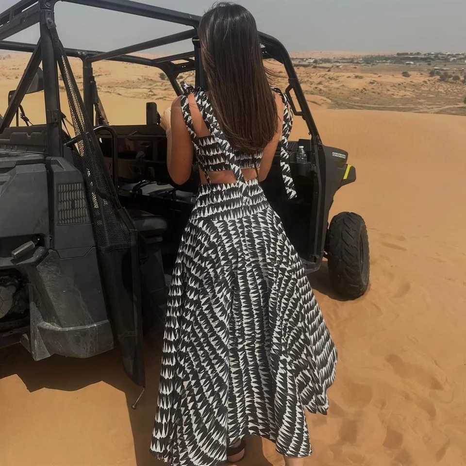 Two Piece Dress PB ZA 2025 Spring New Womens Fashion Slim Fit Edition Printed Hanging Low Waist Leather Goods Y250315W88L