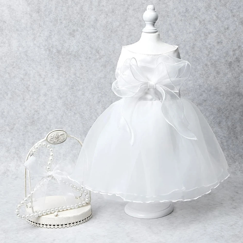 White Dog Princess Dress with Bowknot Skirt Formal Party Birthday Wedding Dresses Bride Costume for Small Medium Dogs 250314