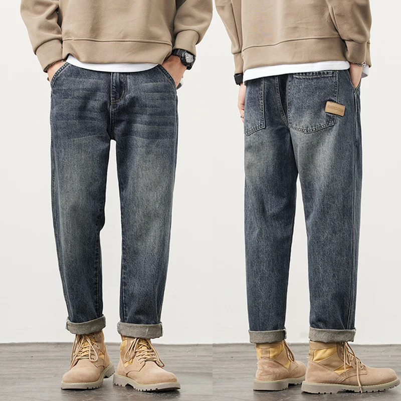 Mens jeans pocket pants loose harem mens clothing streetwear fashionable pockets patch work large oversized 250312