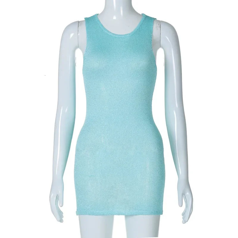 Casual Knit Y2K Streetwear Short Mini Beach Dress Sundress Women Summer Bodycon Sleeveless Party Club Dresses Outfits Gift 250314