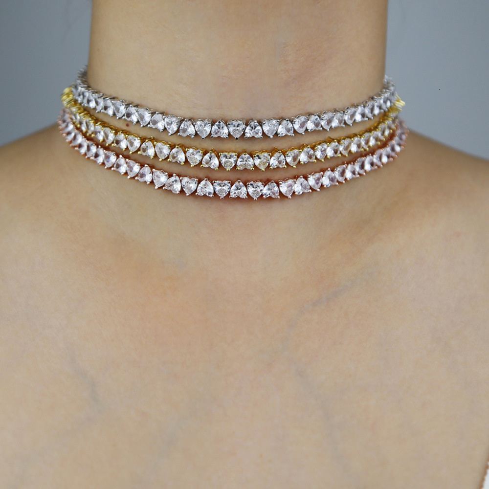 New square moissanite necklace trendy collarbone chain 3MM tennis chain diamond studded fashionable necklace