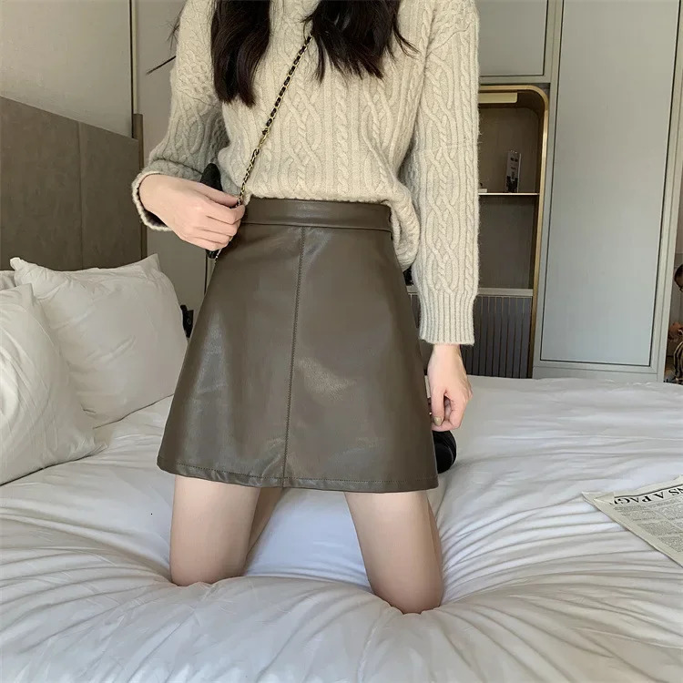 Plus Size Womens Mini PU Leather Skirt Black Bodycon HighWaisted Slimming ALine Spring Autumn AntiExpre 250312