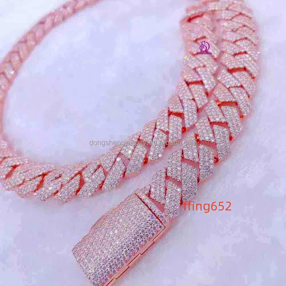 Hip Hop Jewelry Necklace Iced Out Diamond VVS Moissanite Cuban Link Chain Rose Gold Miami Silver 18mm Customize 925 Silver