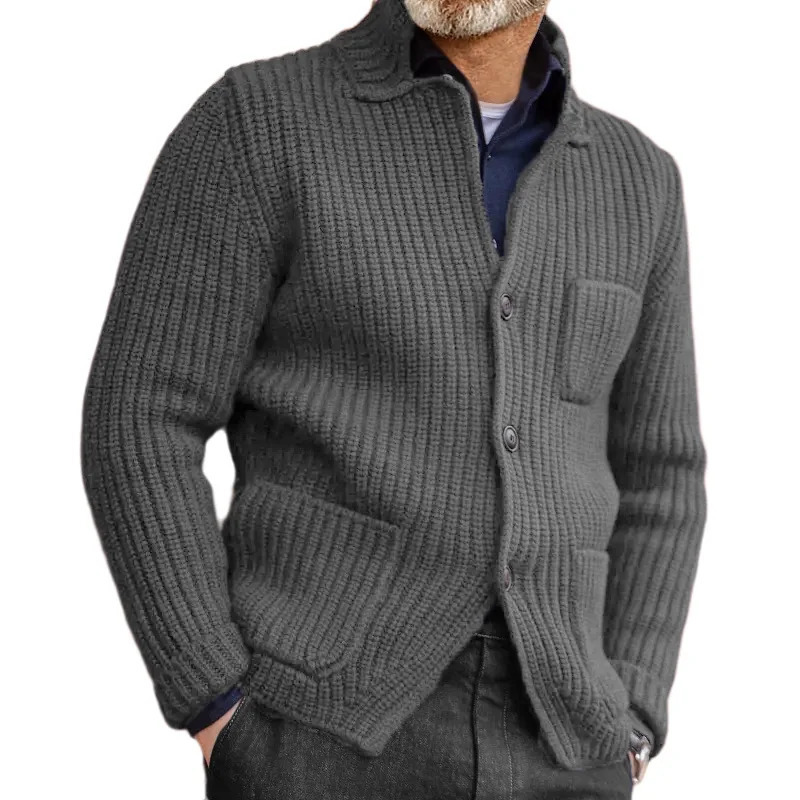Open top wool sweater mens button retro knitted open thick jacket autumn winter 250311