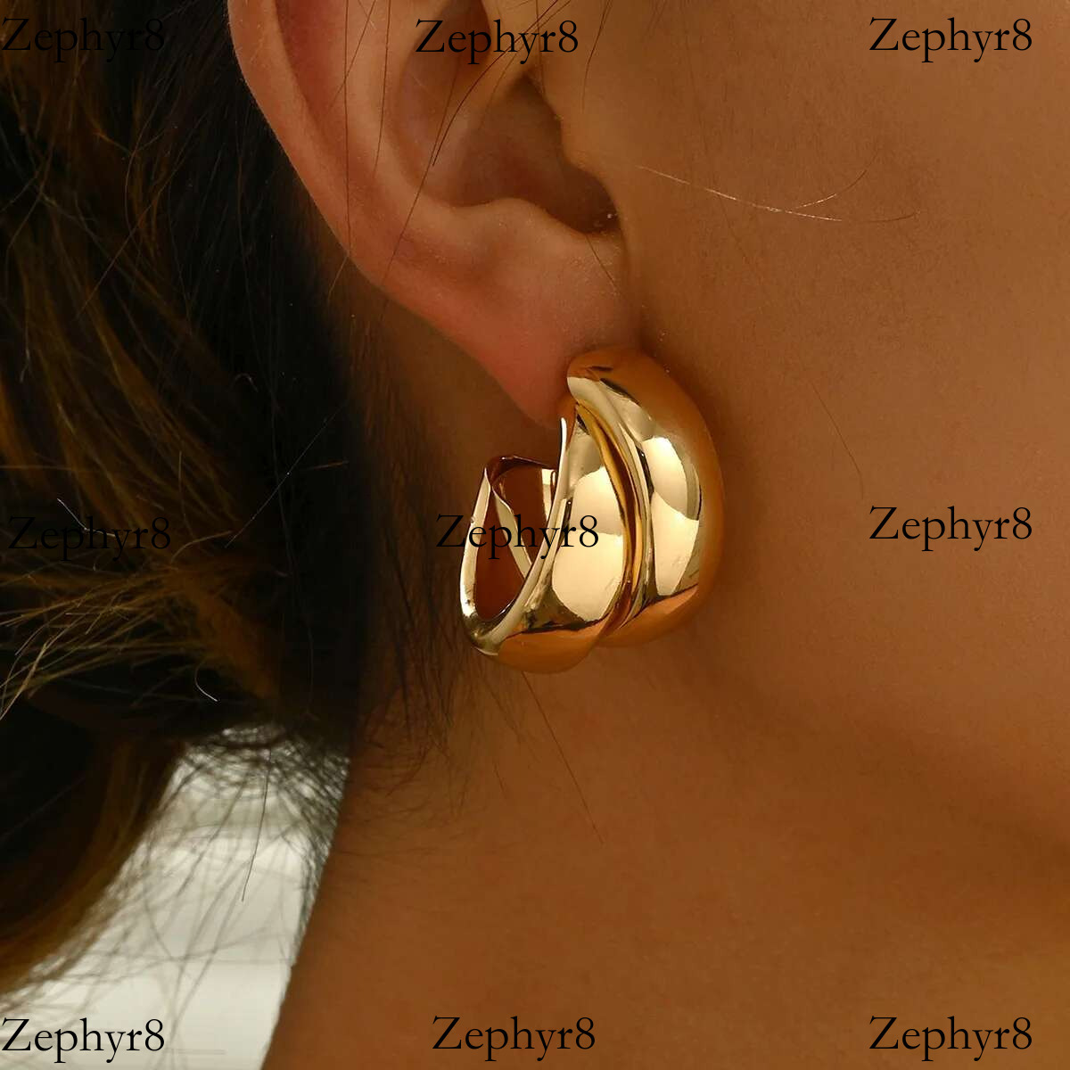 2025 New model Stainless Steel Chunky Hoop for Women Girls Gold Color Double Ring Thick Geometric Drop Earrings Statement Jewelry Gift