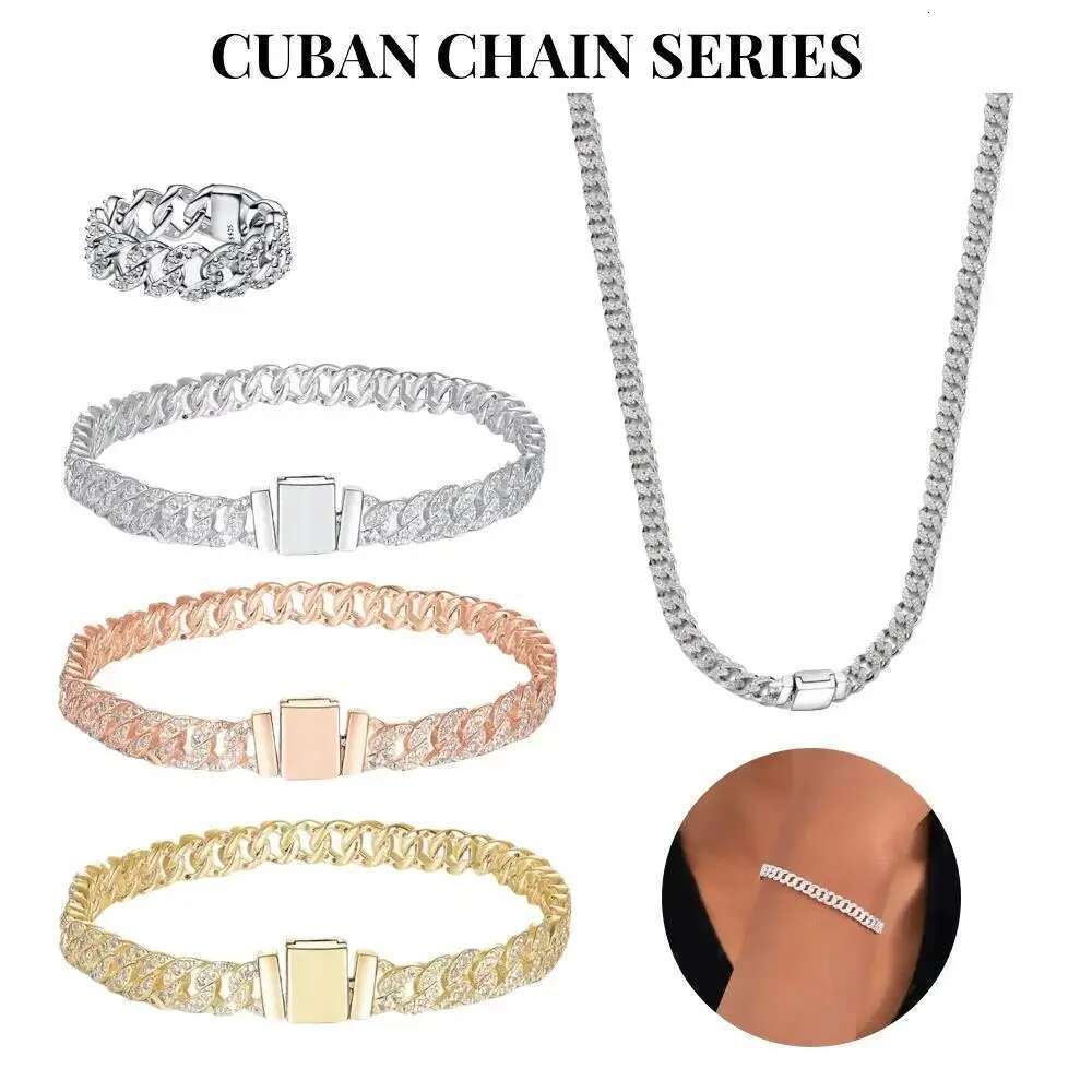 New Shiny Chain Bracelet Necklace Ring Cuban necklace bracelet Jewelry Charm Women's Gift Suitable For Daily Wear
