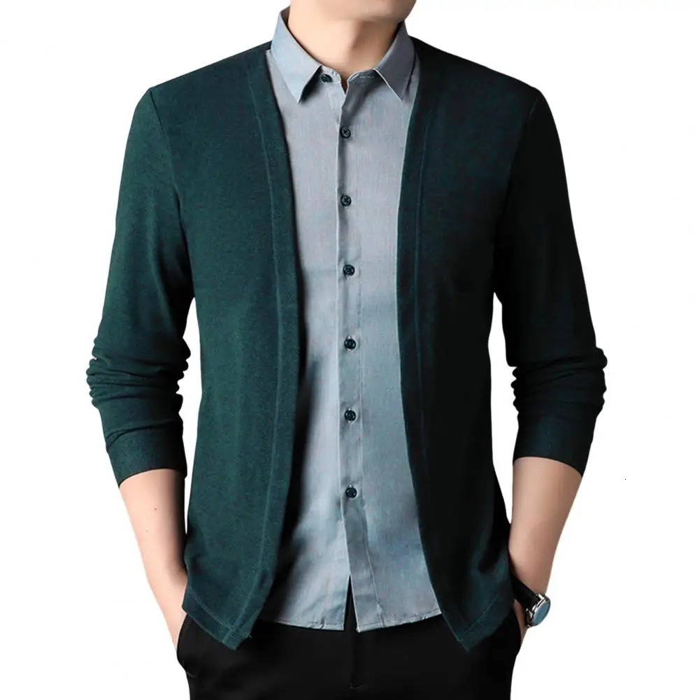 Mens Cardigan Sweater Twopiece Turndown Collar Singlebreasted Knitted Coat Color Matching Long Sleeves Formal Top 250311