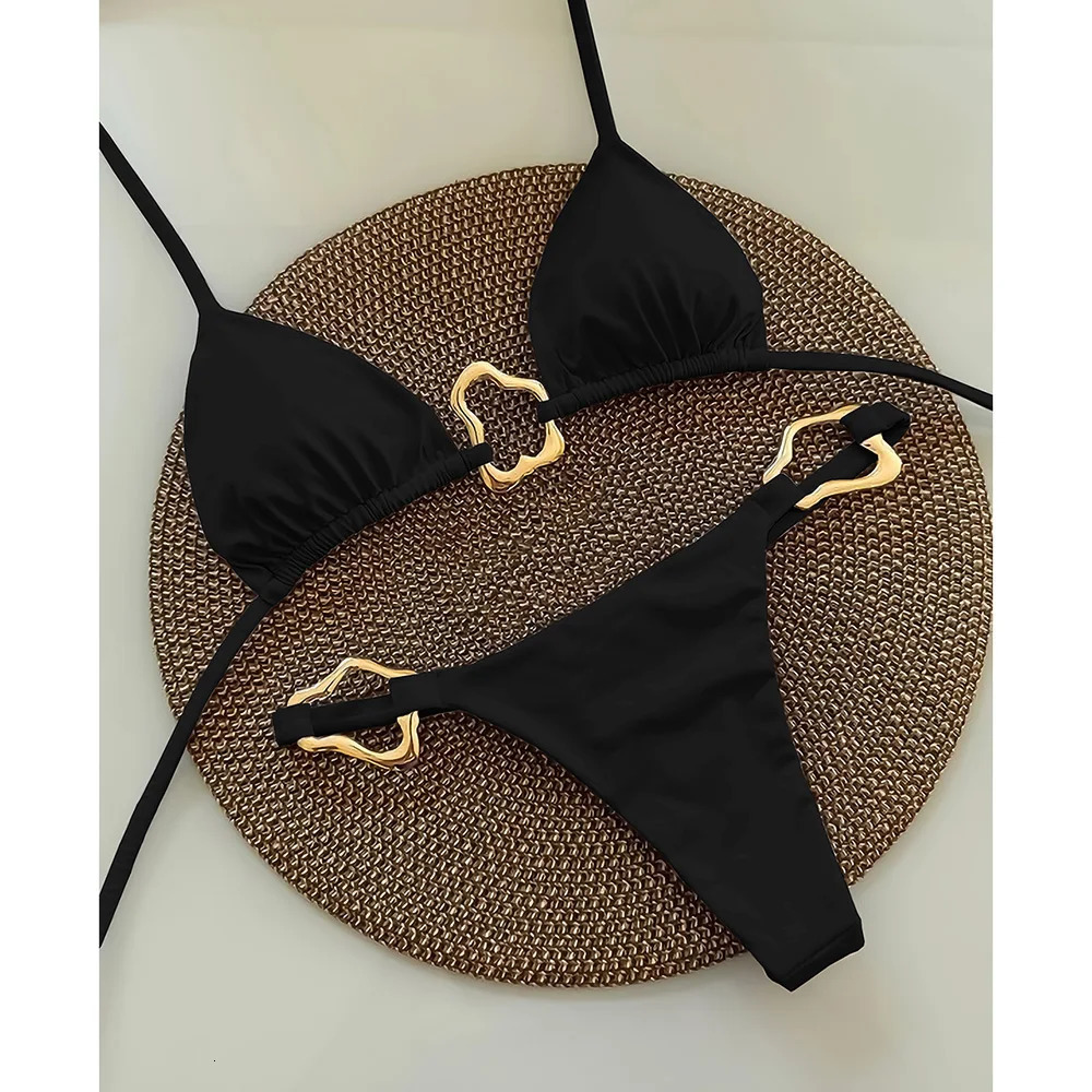 Sexy suspender mini bikini womens solid swimsuit thong set Brazilian beach w250313