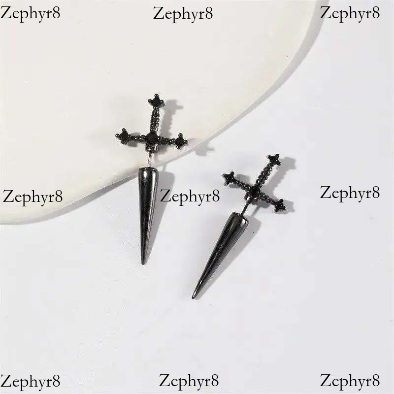 2025 model New Gothic Kinitial Sword Vintage Cool Punk Crystal Ear Jacket Goth Dagger Earrings Jewelry Gift For Women