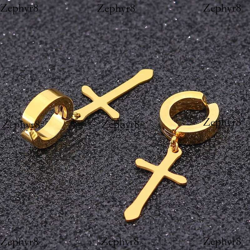 2025 New model Fashion Titanium Cross Ear Clip For Men Women Stainless Steel Punk Black Single Earring Fake Earrings Jewelry