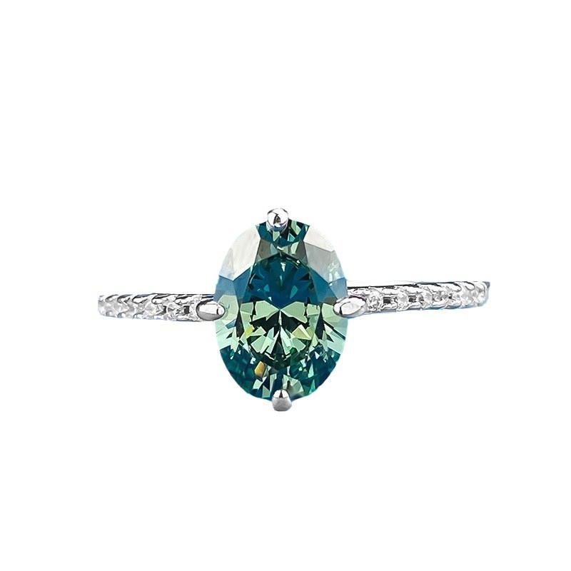 2025 Ins Top Sell High Quality Elegant Wedding Rings Luxury Jewelry 100% Genuine 925 Sterling Silver Oval Cut Green Moissanite Diamond Eternity Women 