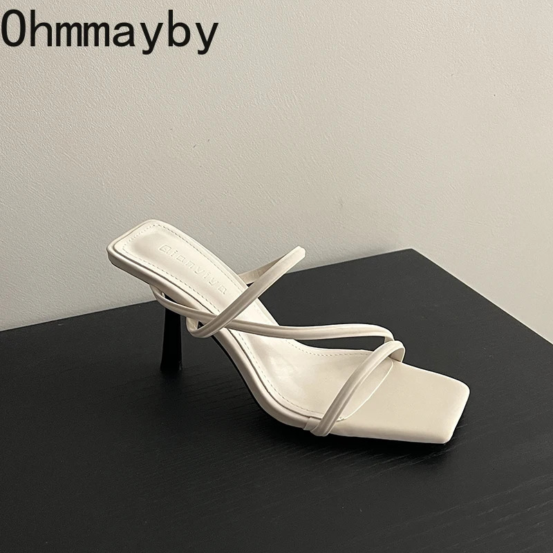 er Summers Narrow Band Women Slippers Shoes Casual Street Style Ladies Elegant Party Dress High Heel Slides 250314