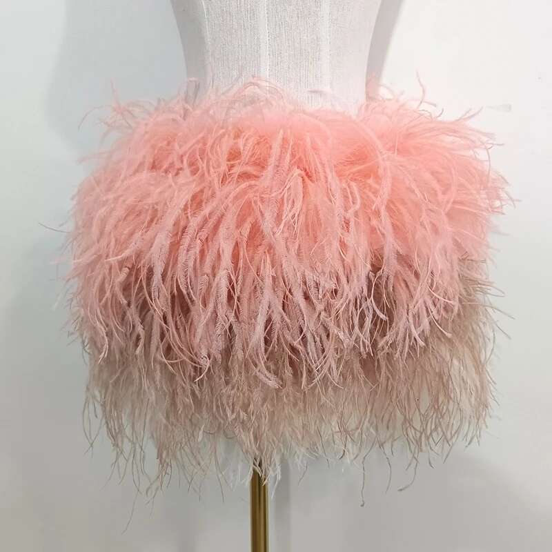 True Ostrich Feather Multicolor Mini Elastic Waist Sexy Clothing Club Party Dance Rave Short Skirt Note Select 3 Colors