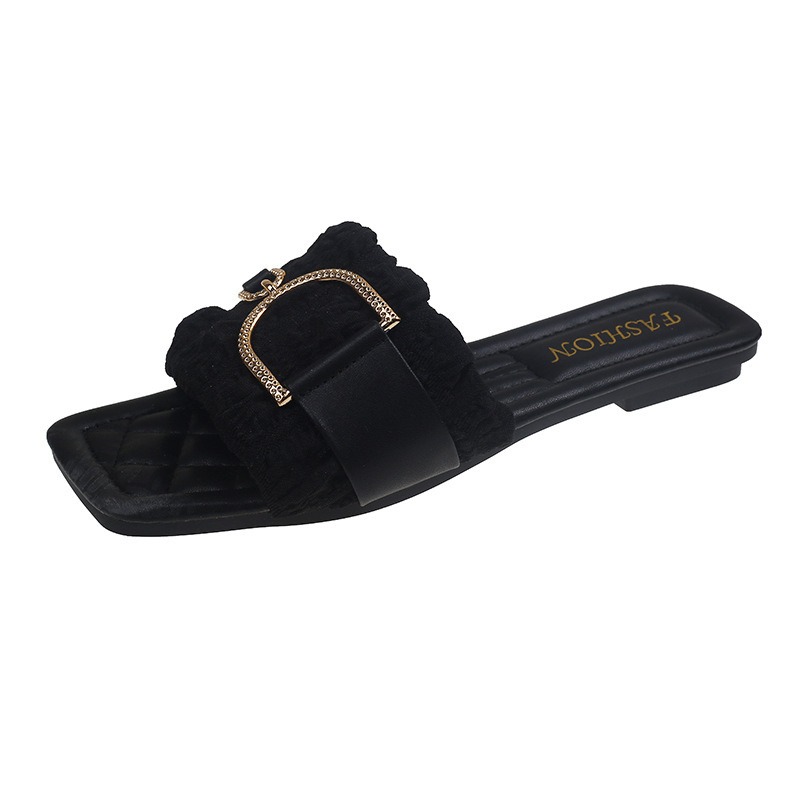 Large Solid 2025 New Designer Sandals Summer New Square Headed Thick Bottom Fashion Casual Outwear Women's One Line Slippers