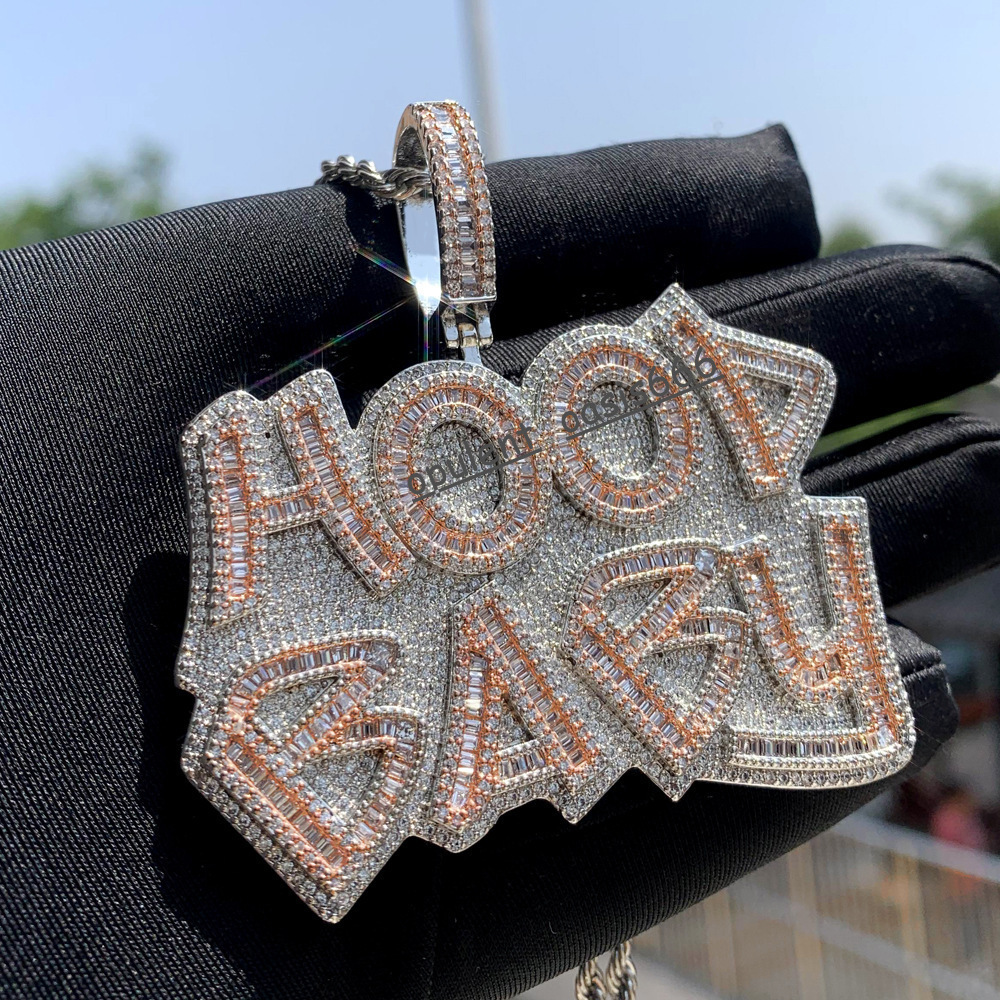 custom HipHop Moissanite Pendant VVS Iced Out Jewelry S925 Two Tone Custom Moissanite Pendant