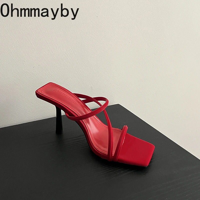 er Summers Narrow Band Women Slippers Shoes Casual Street Style Ladies Elegant Party Dress High Heel Slides 250314