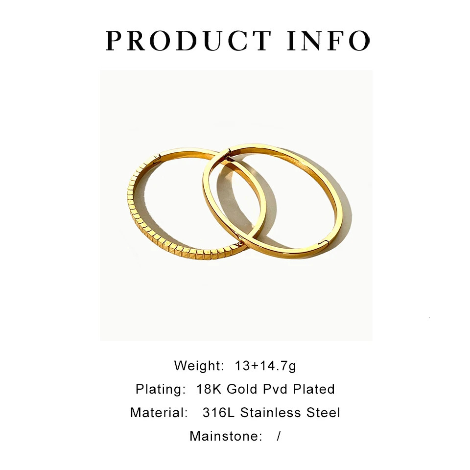 GHIDBK non tar 316L stainless steel solid 18K Pvd goldplated plain weave bracelet for women stackable jewelry gift 250313