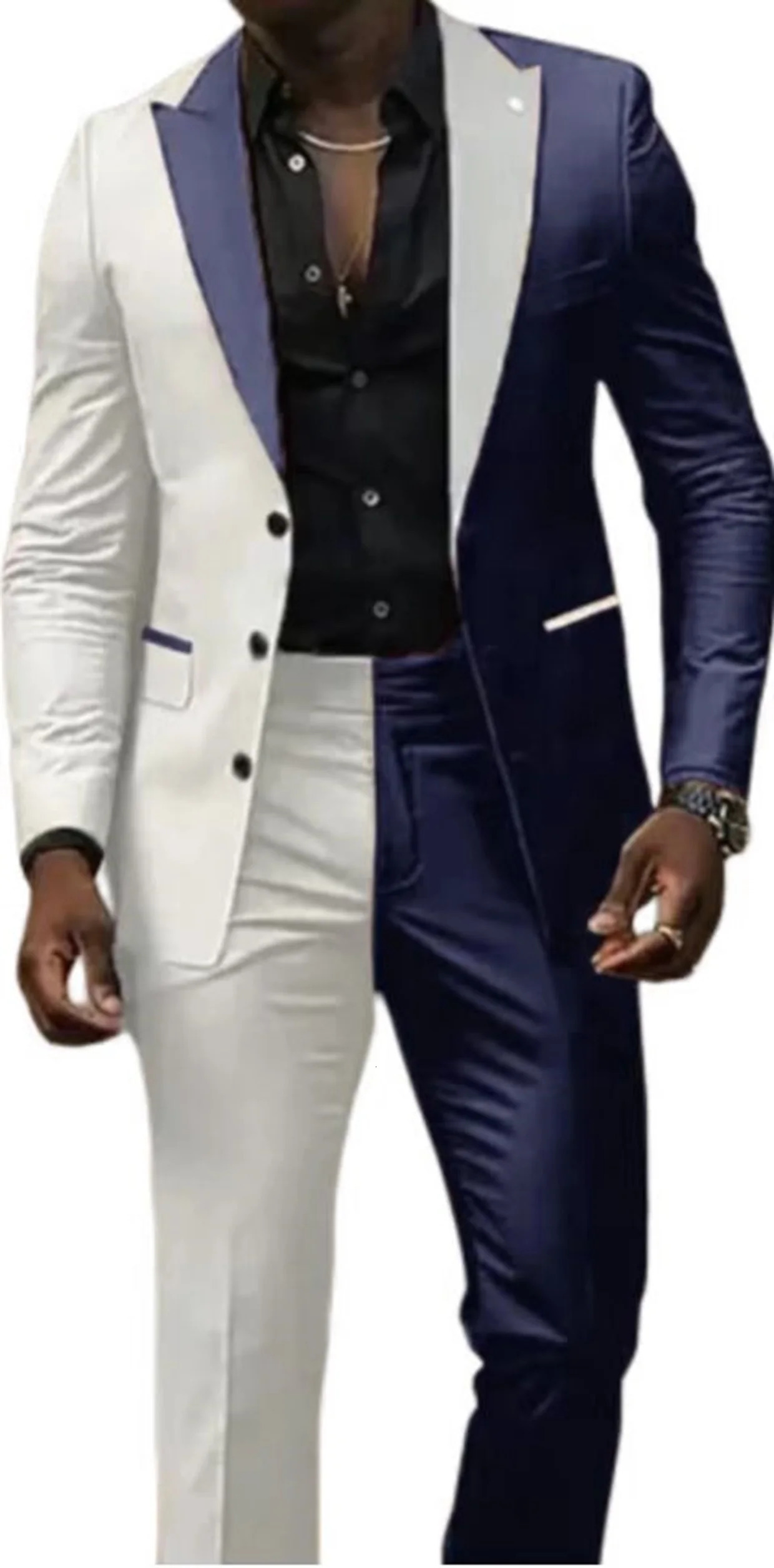 Mens two-color panel set custom set 2-piece jacket and pants set single chest suitable for summer beaches beautician 250314