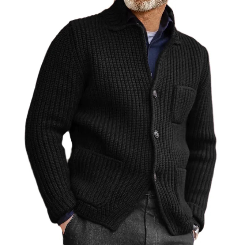 Open top wool sweater mens button retro knitted open thick jacket autumn winter 250311